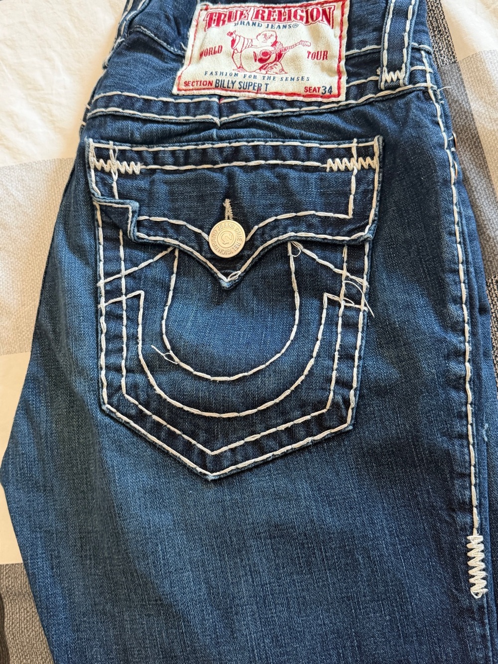 True Religion Men’s Dark Blue Flared Jeans - Classic Pocket Stitch